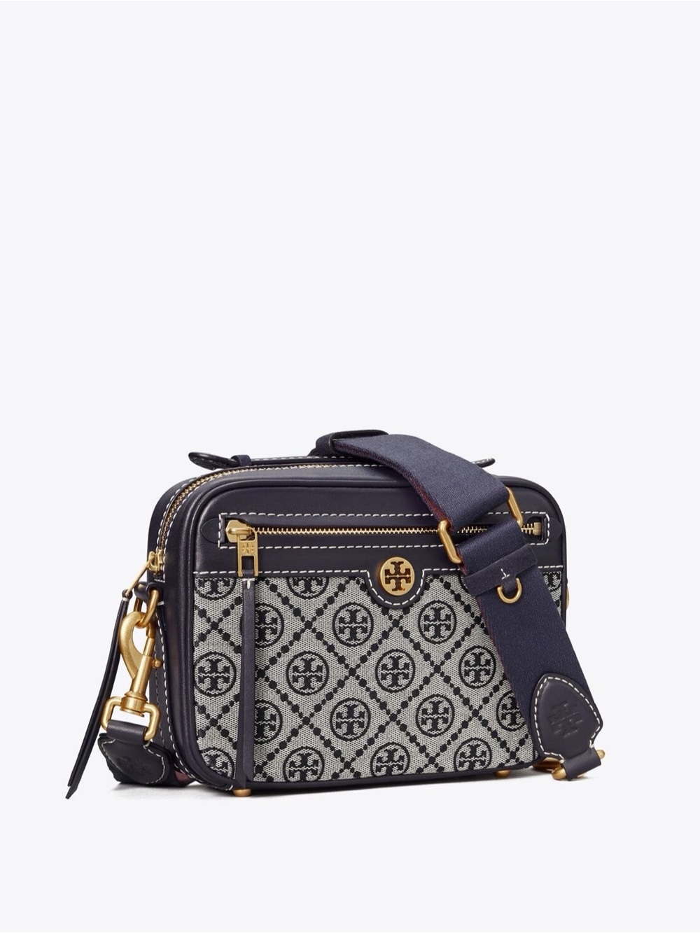 TORY BURCH T Monogram Jacquard Camera Bag Navy Crossbody